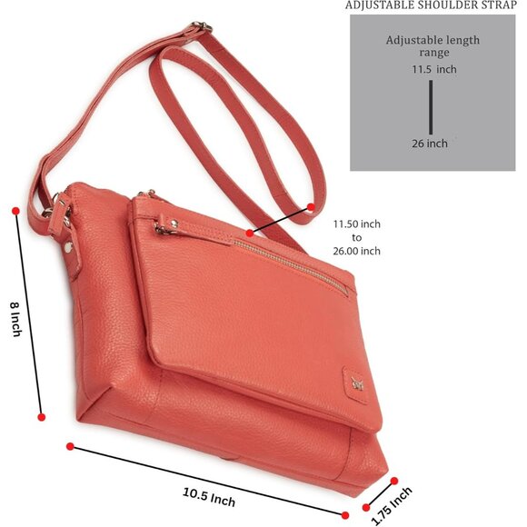 Women Coral Imported Leather Polyester Crossbody Sling Shoulder Crossover Bag - Picture 3 of 6